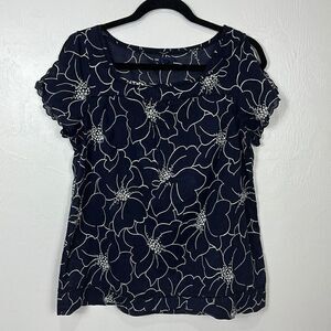 Gap Navy Blue Cotton Floral Print Square Neck T-shirt Size M